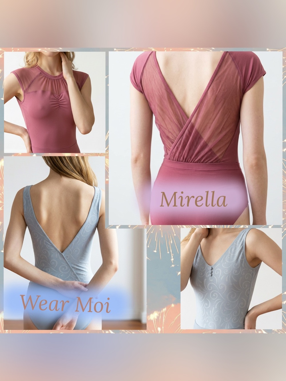 Set of 2 NWT Wear Moi Leotard in Lavender + Mirella Mesh Leotard in Mauve -M